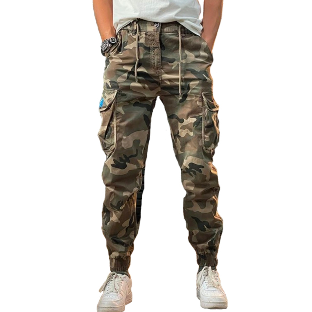 celana panjang jogger cargo loreng army terbaru pria wanita/bahan katun kombad elastis premium