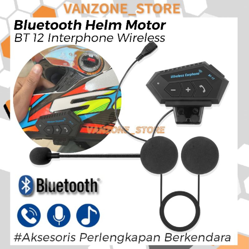 BT-12 Intercom Bluetooth Interkom Helm Motor Intercom Helmet Bluetooth Headset Wireless