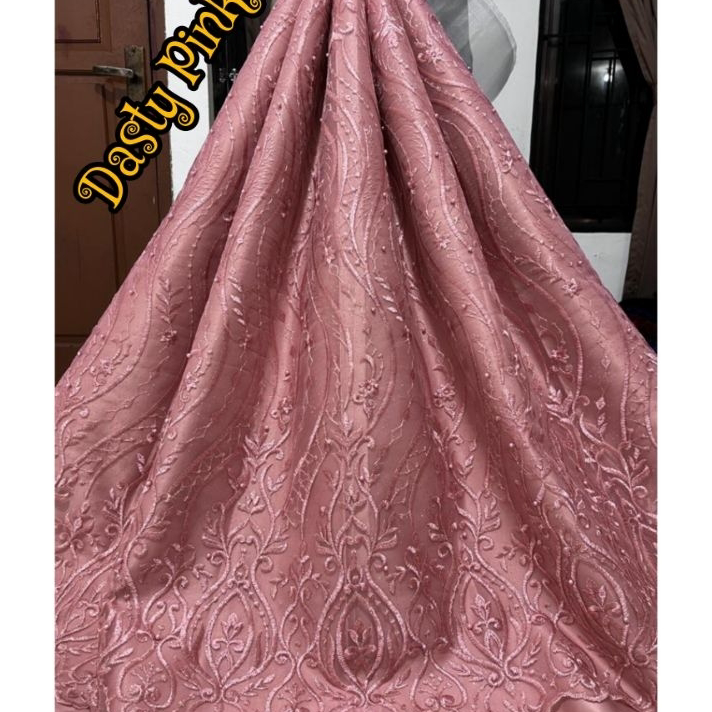 Best Terlaris TERMURAH.. KAIN TILE TULLE AKAR MUTIARA BORDIR ATAS BAWAH / BAHAN BROKAT MUTIARA KEBAY
