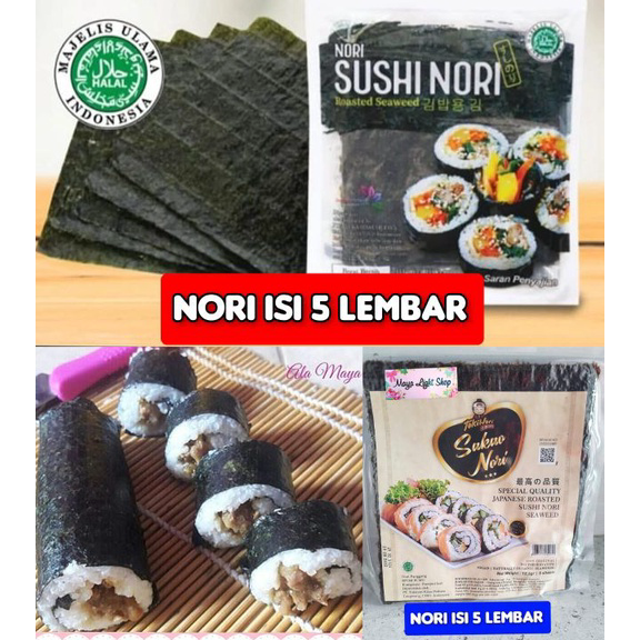 

Seller paket nori sushi 5 lembar + bambu penggulung bambu sushi seaweed rumput laut sushi bento