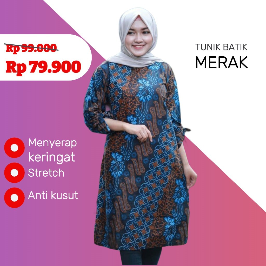 Tunik Wanita Seno Lengan Panjang Atasan Batik Cantik Elegan Baju Modern Remaja Terbaru Simple Mewah 