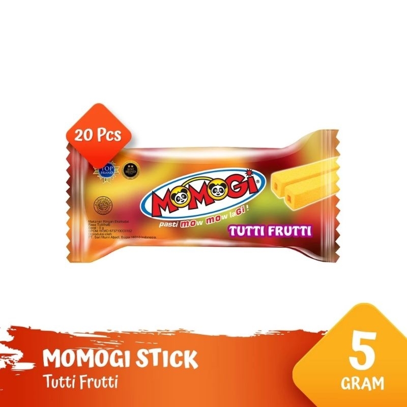 

Momogi Stick Snack Makanan Ringan 5gr Tutti Frutti - (1box @ 20pcs)