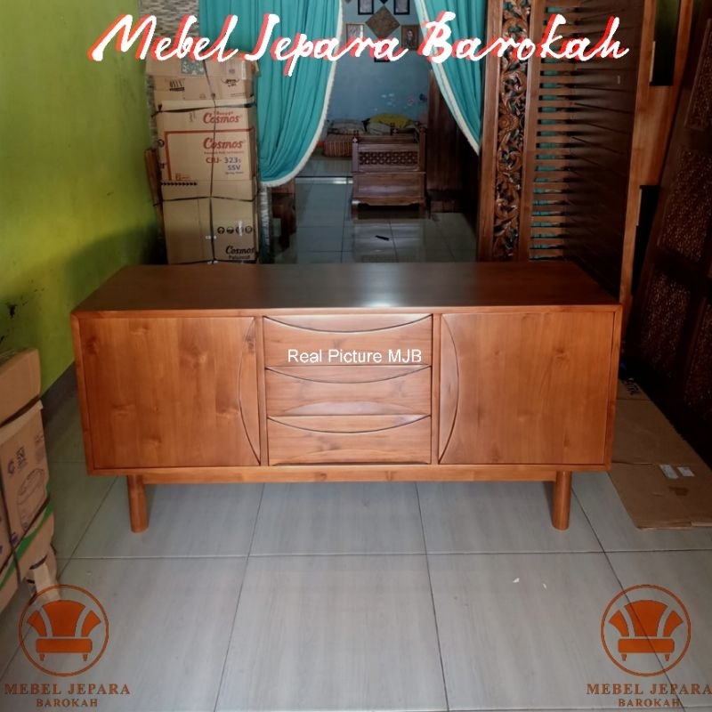 Bufet Meja Rak TV Klasik Kayu Jati Minimalis Lemari Kabinet Klasik 3 Laci Serbaguna