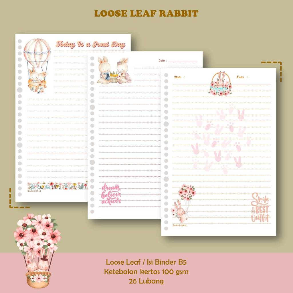 

KERTAS LOOSE LEAF ISI BINDER REFILL NOTEBOOK B5 KARAKTER RABBIT - 100 GSM