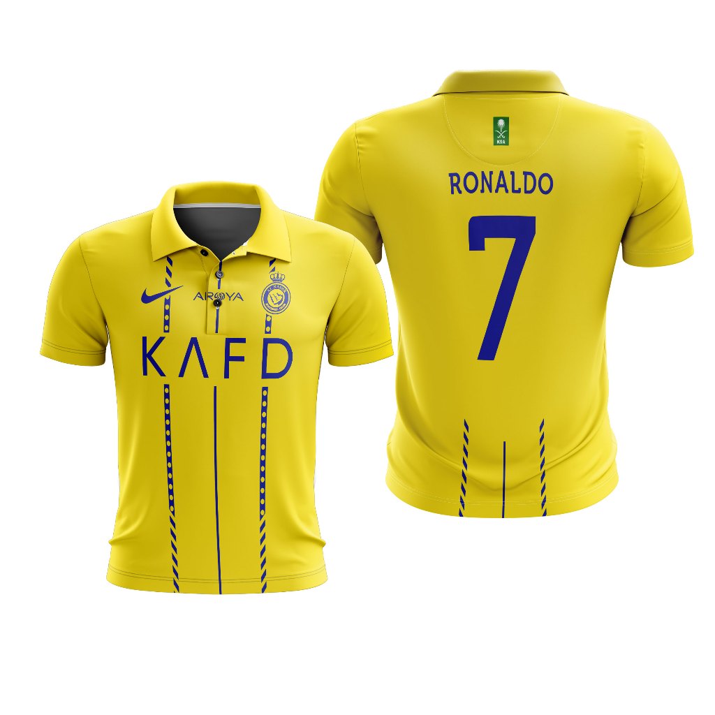 GAMEPLAN - Kaos T-Shirt Polo Wangky Al Nassr 2023 2024 Olahraga Sepak Bola Custom Full Print