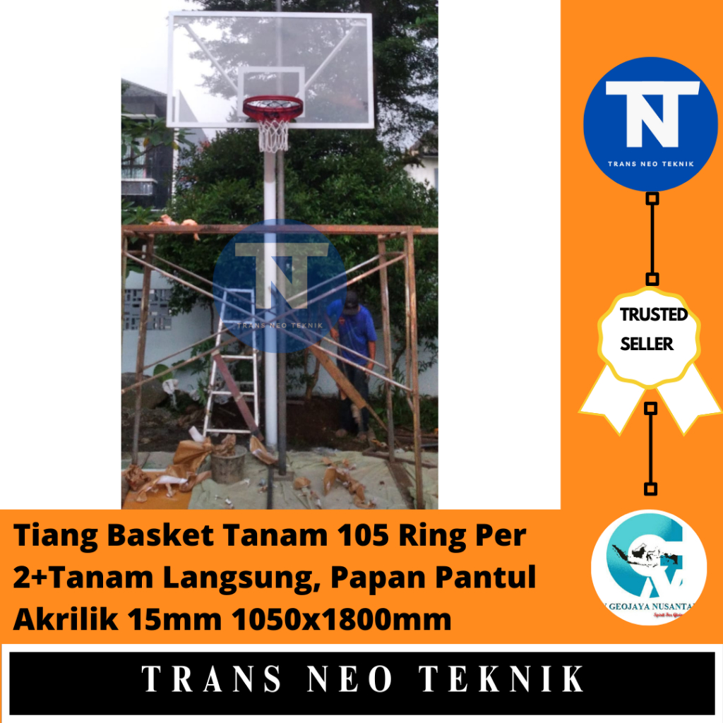 Tiang Basket Tanam 105 Ring Per 2+Tanam Langsung, Papan Pantul Akrilik 15mm 1050x1800mm