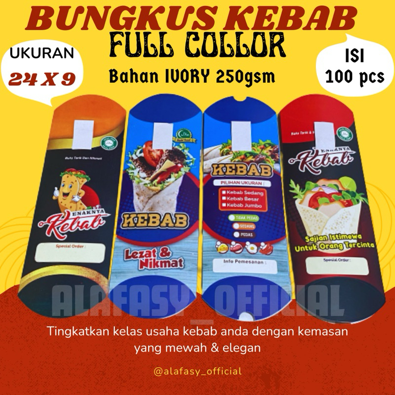 

Bungkus kebab / Dus Kebab / box kebab PREMIUM full color bahan ivory 250gsm