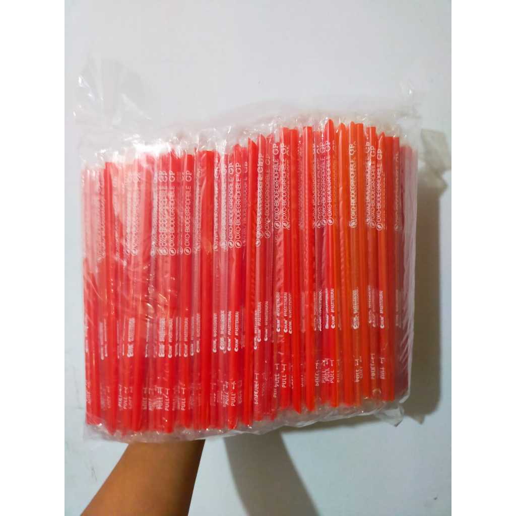 Sedotan Steril 6 mm x 20 cm Merah OXO (500 pcs) / Sedotan Murah.