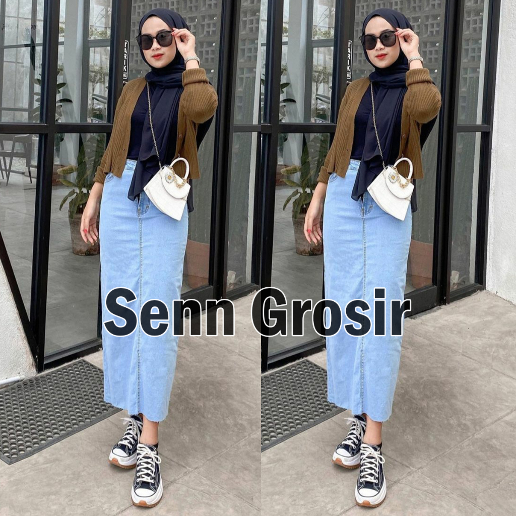 Rok Span Jeans Panjang 7/9 | Rok Span Highwaist | Rok Span Unfinish Kekinian