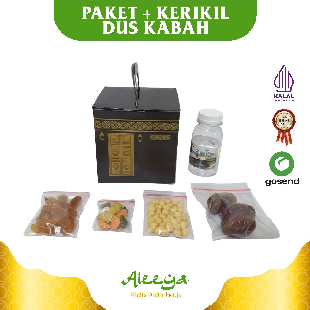 

Paket Oleh-oleh Haji Umroh dus kabah isi Kurma Khalas + Air Zamzam + Botol 80ml + coklat kerikil