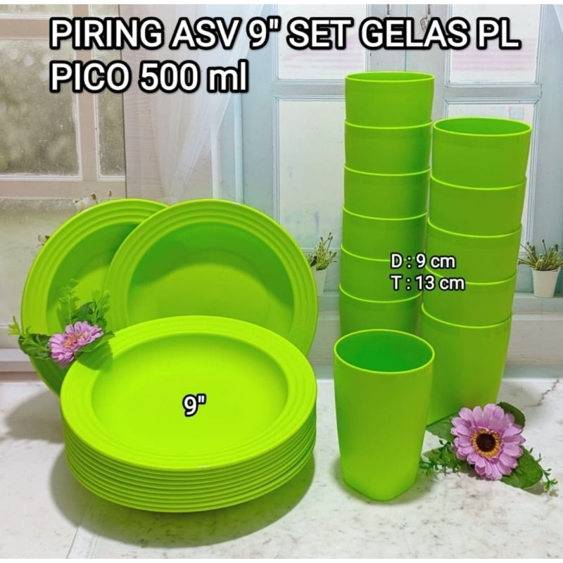 Paket Hijau Piring Asvita Set Gelas Pico