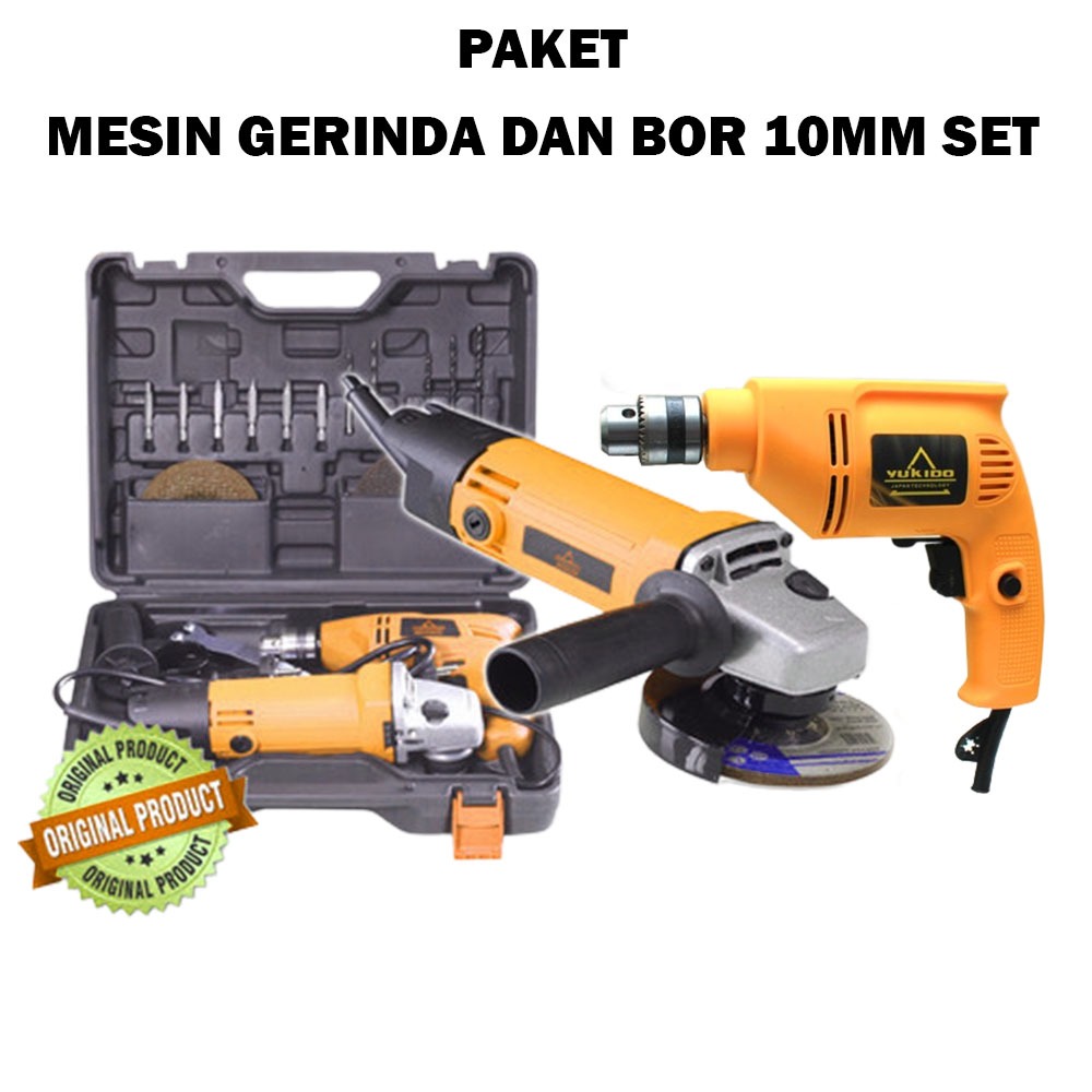 PROMO MURAH BANGET!! PROMO MURAH NAMPOL {BISA COD} PAKET MESIN BOR 10MM DAN GERINDA . PAKET BOR DAN GURINDA 10MM. BOR BOLAK BALIK. GERINDA 4 INCH MESIN BOR SET KOPER