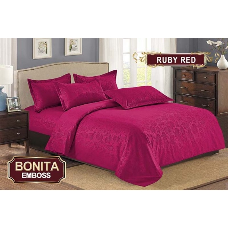 Sprei Bonita Polos Emboss Ruby Red Sky Blue Dark Grey Dark Blue Dark Red Maroon Light Tosca Dark Moc