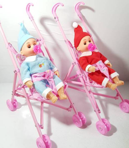 ➦➮✶✺ Mainan stroller bayi + mainan Boneka bayi botak kecil STROLLER BAYI KERETA BAYI Best Terlaris