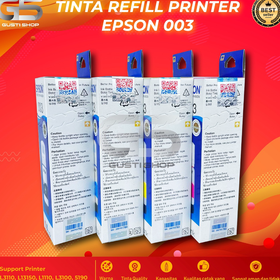 Model Baru Tinta Epson 003 Refill Printer L1110 L5190 L3150 L3110 L3101