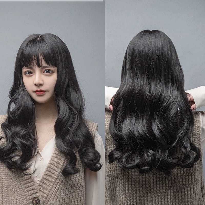 Wig curly poni depan poni wig keriting  poni depan