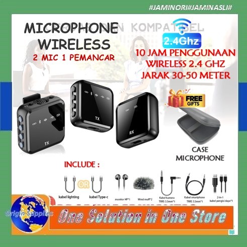 Wireless Microphone Professional Wireless 2 Mikrofon untuk HP DSLR Zoom Youtube Vlog Live Lavalier M