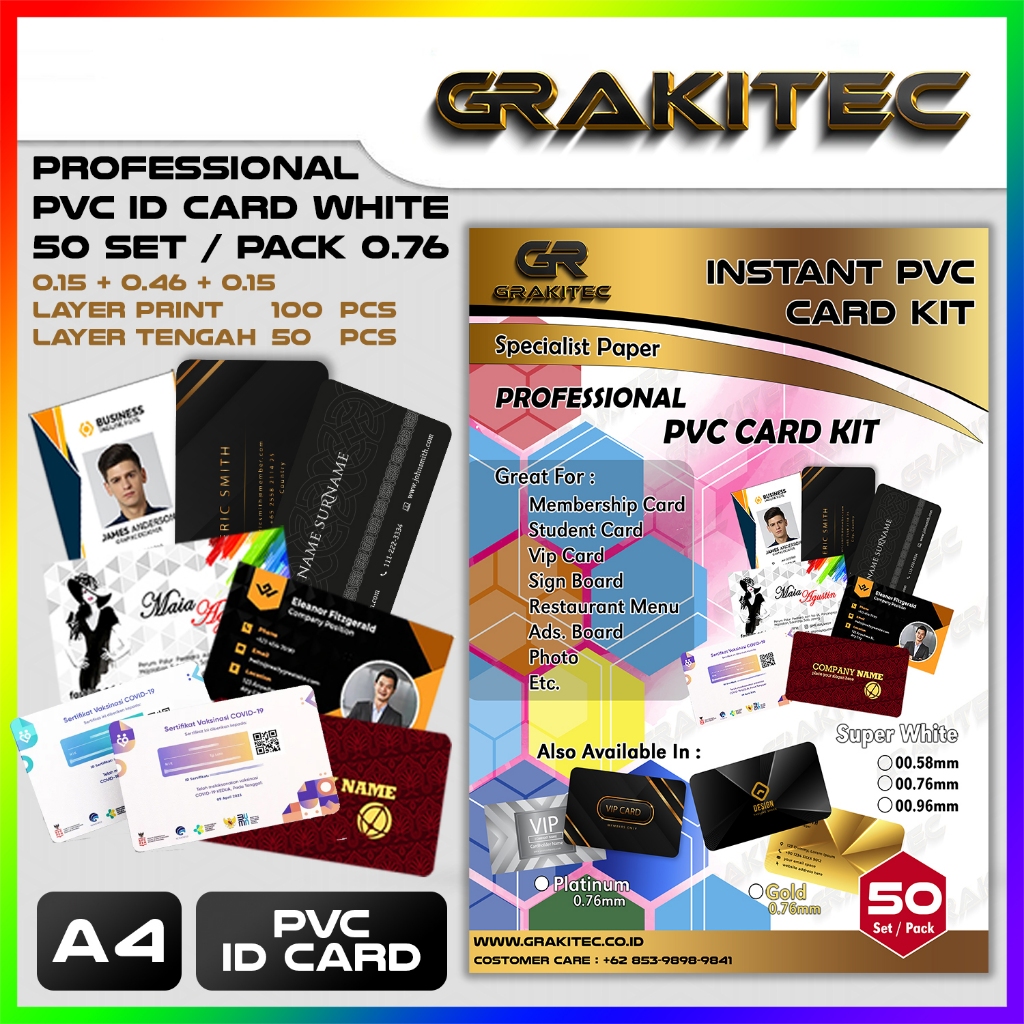 

PVC ID Card A4 PREMIUM - Kertas PVC ID Card Super White 0.76/0.96 ( ISI 50 SET ) Support Epson Canon HP Brother Grakitec