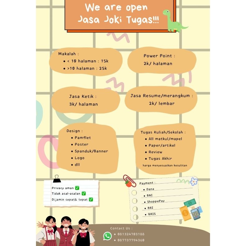 

Layanan Tugas | Layanan ketik | Layanan PPT | Design Banner & Spanduk | Layanan Merangkum