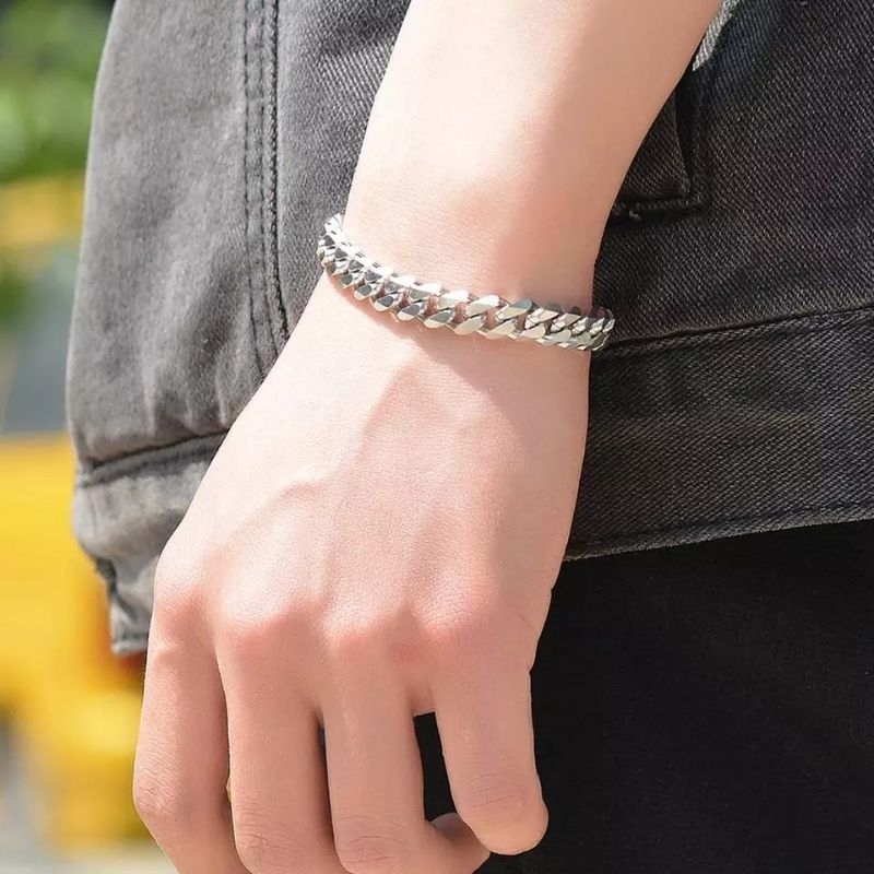 Exclusive Gelang Pria Wanita Titanium Rantai Silver Putih Perak Asli Rante Cowok Cewek Keren Anti