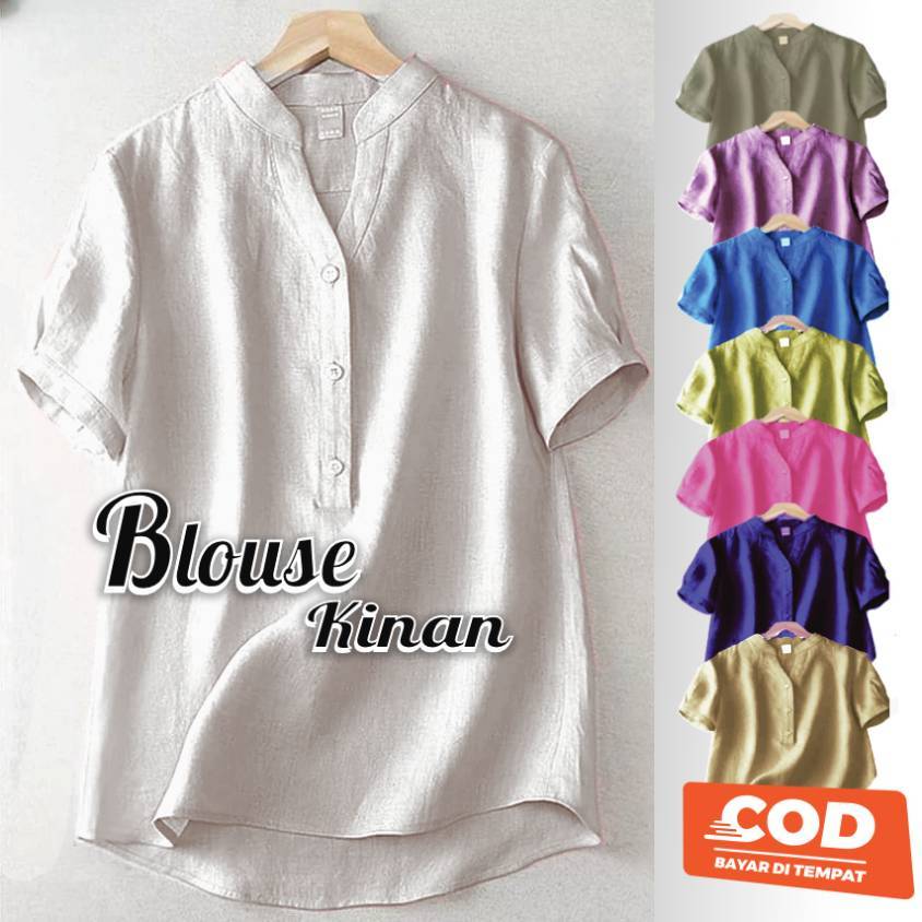 Baju Atasan Wanita Terbaru Bahan Linen - Blouse Korean Style - Kemeja Linen Oversize - Atasan Wanita
