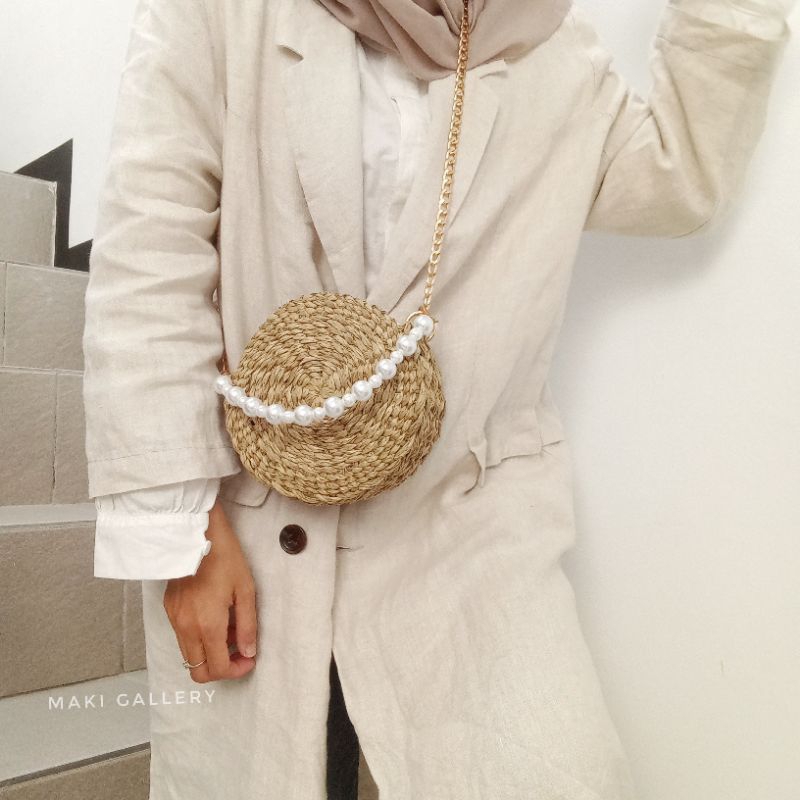 Maki Gallery - Tas Anyaman Selempang Kerajinan Mendong Pandan Etnik Wanita Khas Bali Handle Mote Pea