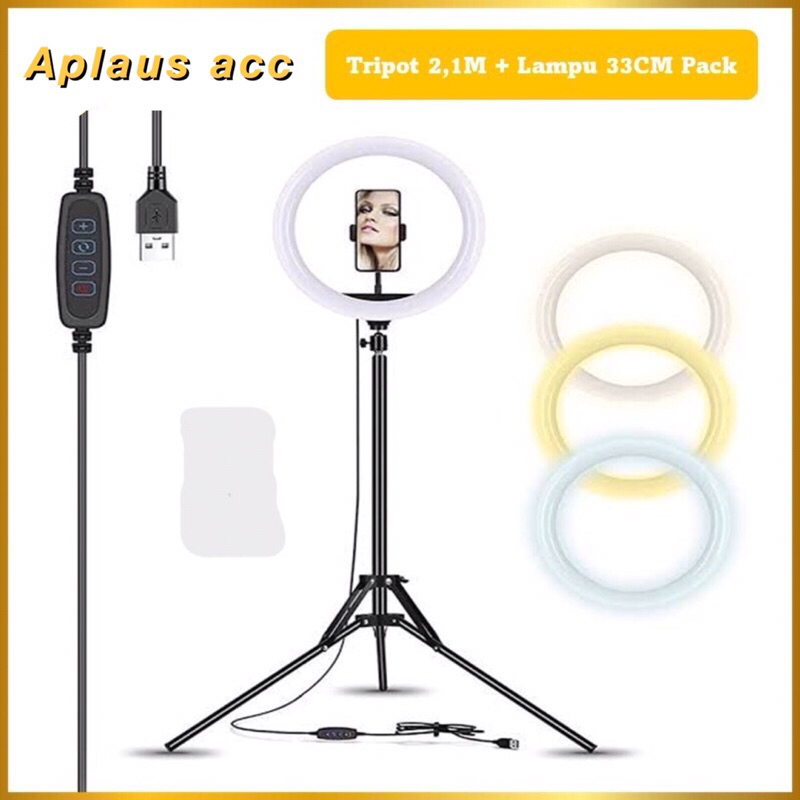 Paket Komplit Ringlight 33cm Pack + Tripod 2,1M Pack Make Up Vlog Selfie