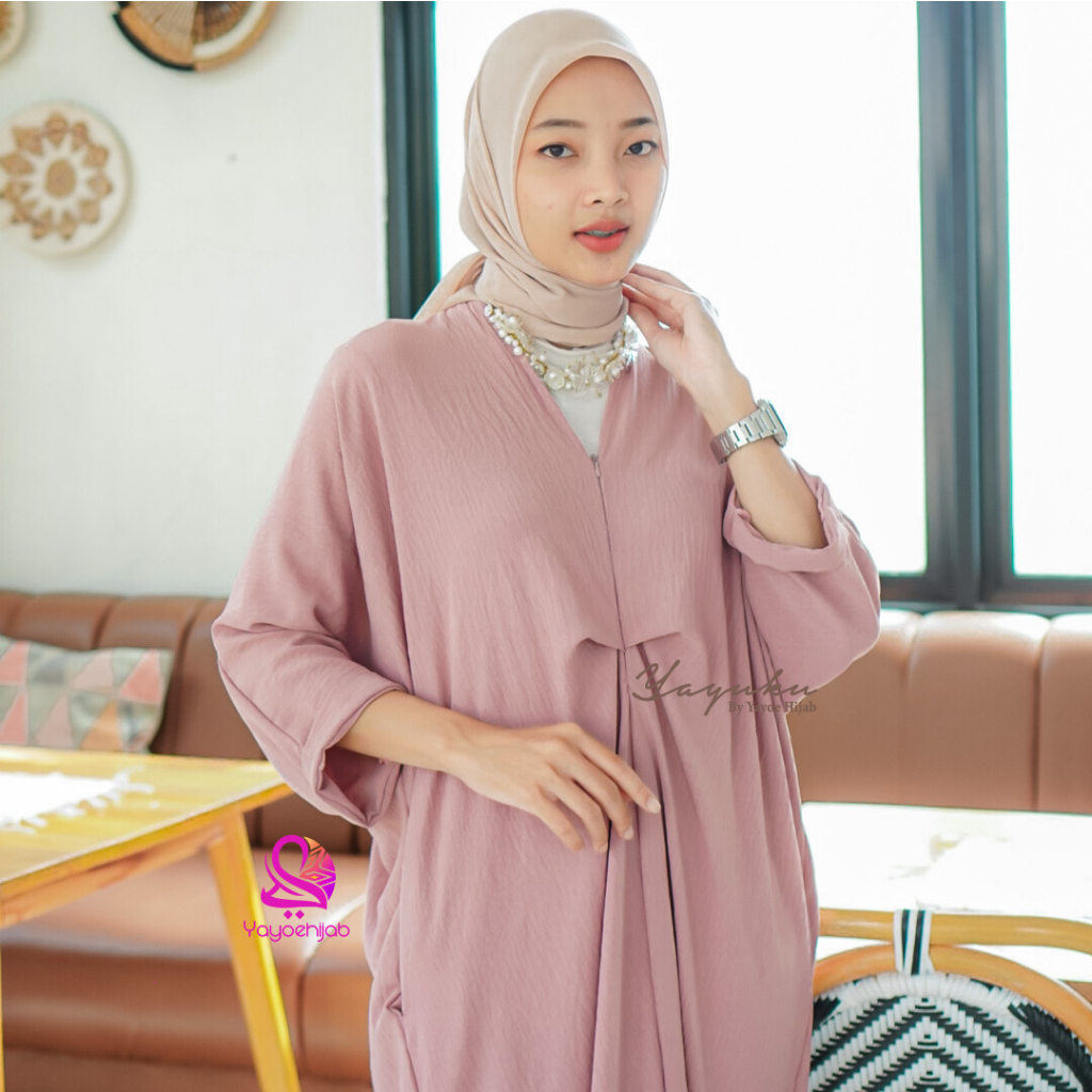 Aisy Kaftan Wanita Premium Crinckle Airflow Polos Ironless Yayuku by Yayoe Hijab