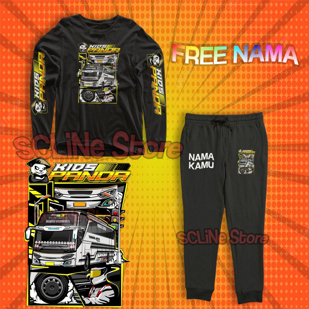 SETELAN KAOS ANAK BAJU ANAK Bus Tunggal Jaya KIDS PANDA TANGAN PANJANG