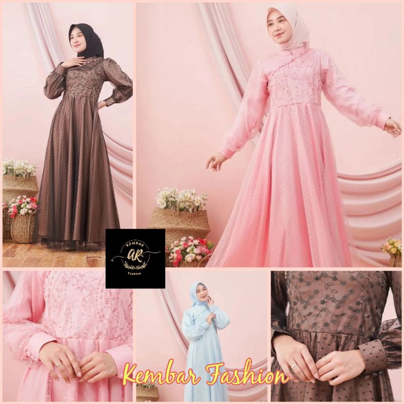 Gamis Clara Annisa Dress Brokat Kombinasi Velvet Tille Doty Full Furing Payet Mewah M -XXL Jumbo