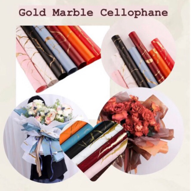 

[PACK isi20] Flower Wrapping Paper Cellophane Marble Gold