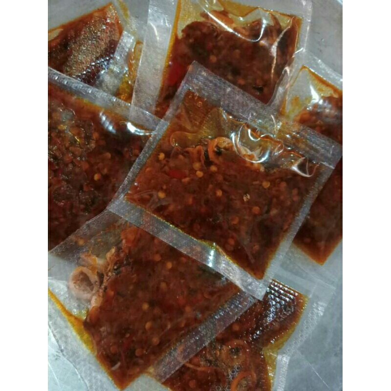 

Paket Sambal Sachet isi 5 dan 10 pcs / Paket murah Sambal cumi sachetan / sambal kemasan