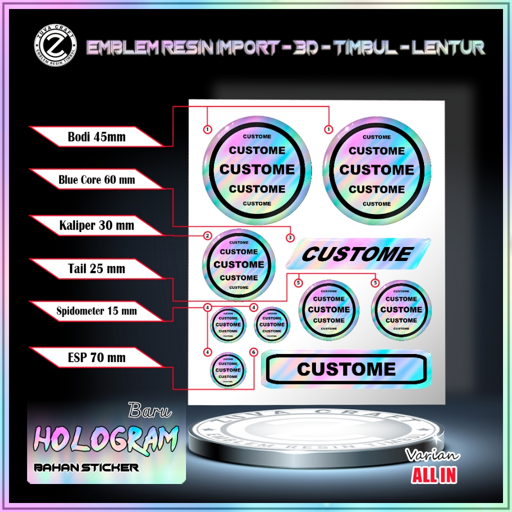 STIKER MOTOR HOLOGRAM 1 SET STIKER MOTOR LOGO CUSTOM SUKA SUKA STIKER NMAX STIKER AEROX STIKER EMBLE