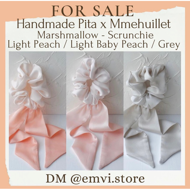 Handmade Pita x mmehuillet - Marshmallow Scrunchie in Light Peach / Light Baby Peach / Grey | Hand M