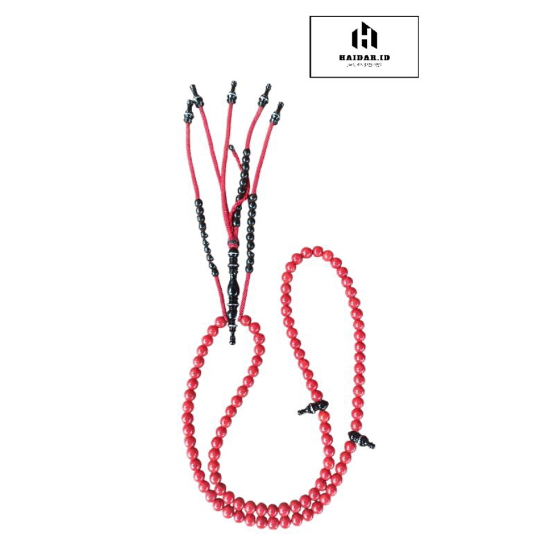 Tasbih RED CORAL MARJAN 99 Butir - Model TIJANI - 10mm