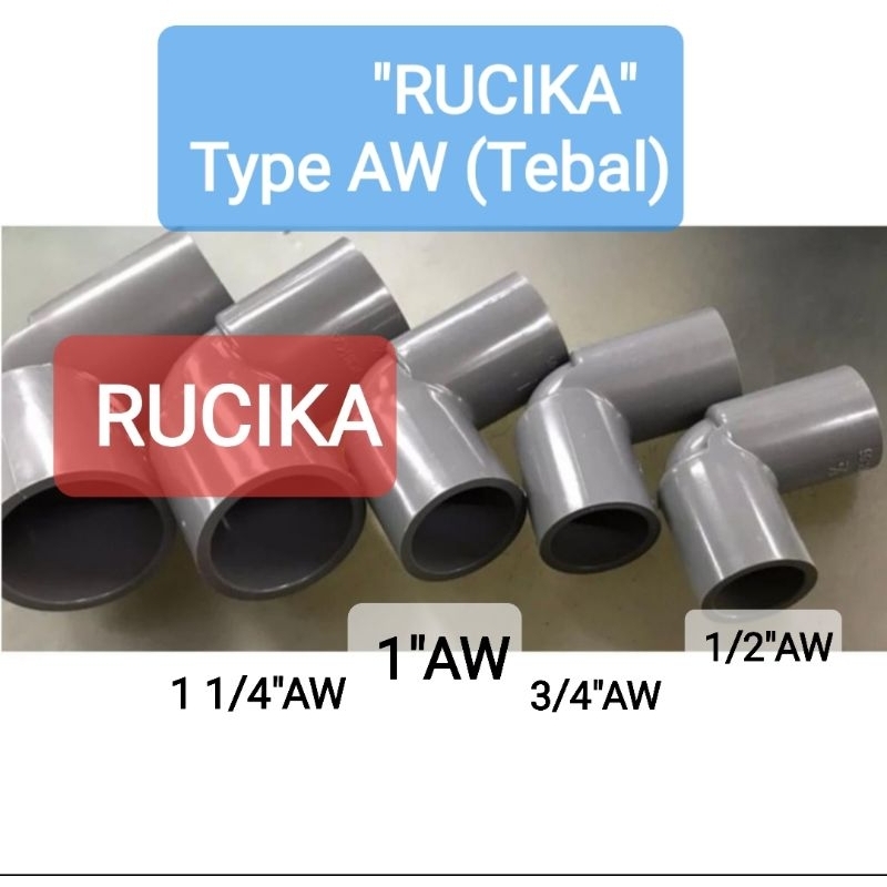 Rucika AW/Pralon TS (TEBAL)KENI 1/2"AW 3/4"AW 1"AW 1 1/4"AW Elbow Fitting Sambungan Pipa PVC KNIE L 