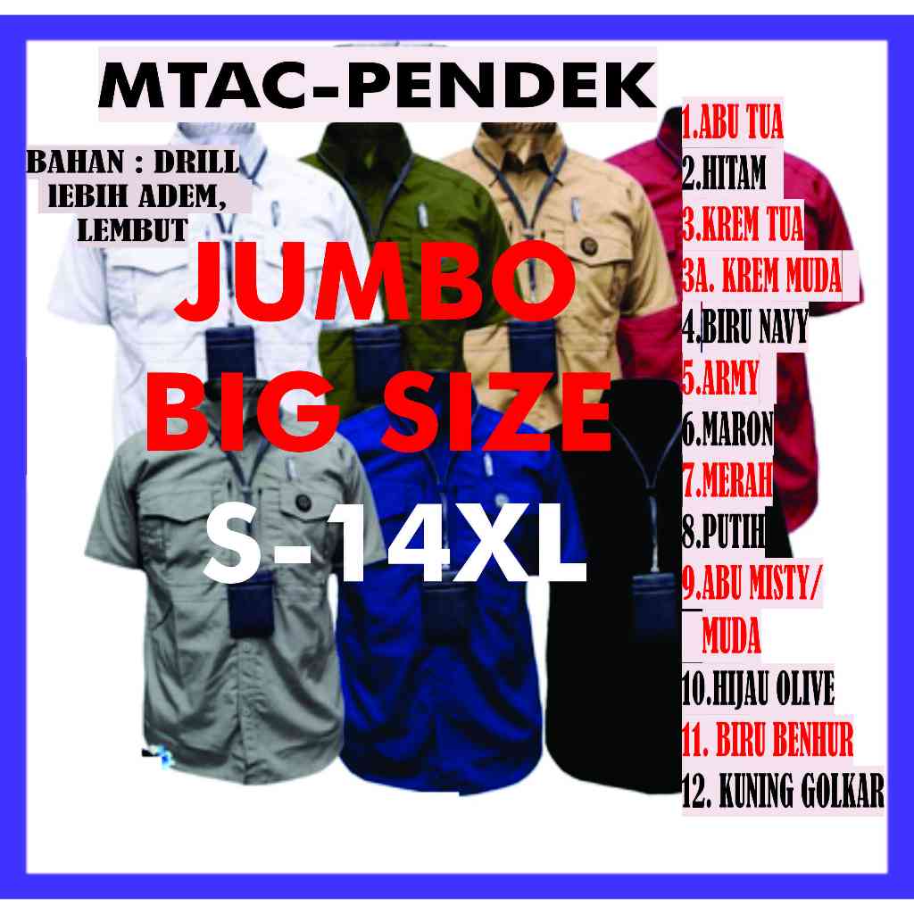 Kemeja Baju Tactical Taktikal MTAC M-TAC M TAC  Lengan Pendek PDL PDH PNS Reskrim Lapangan Kerja Big
