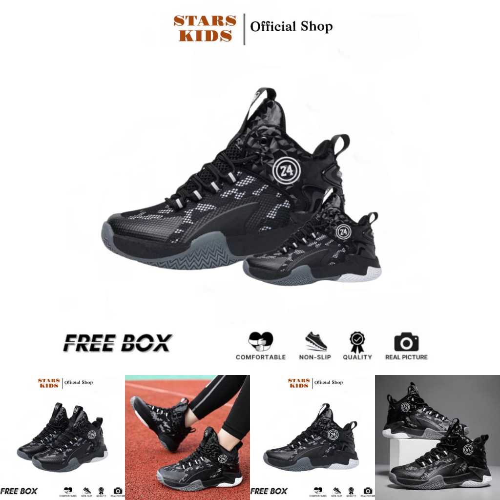 SEPATU BASKET ANAK IMPORT / SEPATU BASKET OLAHRAGA ORIGINAL IMPORT BERKUALITAS - FULL BLACK
