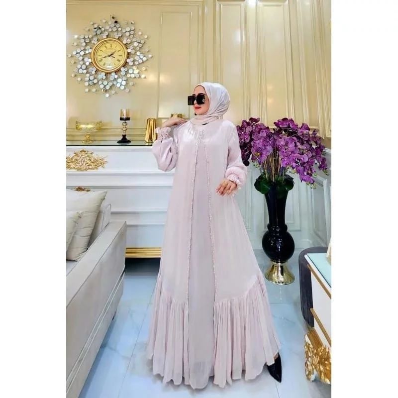 TERBARU Gamis Pesta Mewah Elegan Baju Gamis Santorini Shimer Silk Premium Baju Kondangan Jombo Dress Putih Muslim Fashion Wanita Lebaran Dress Amira Variasi Payet Mutiara