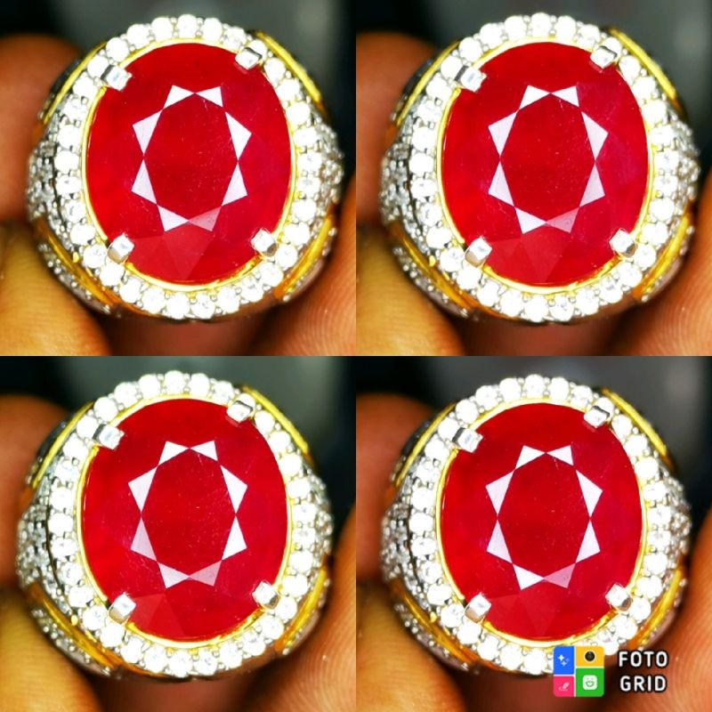 Batu permata natural Red ruby Madagaskar jumbo Ring perak asli