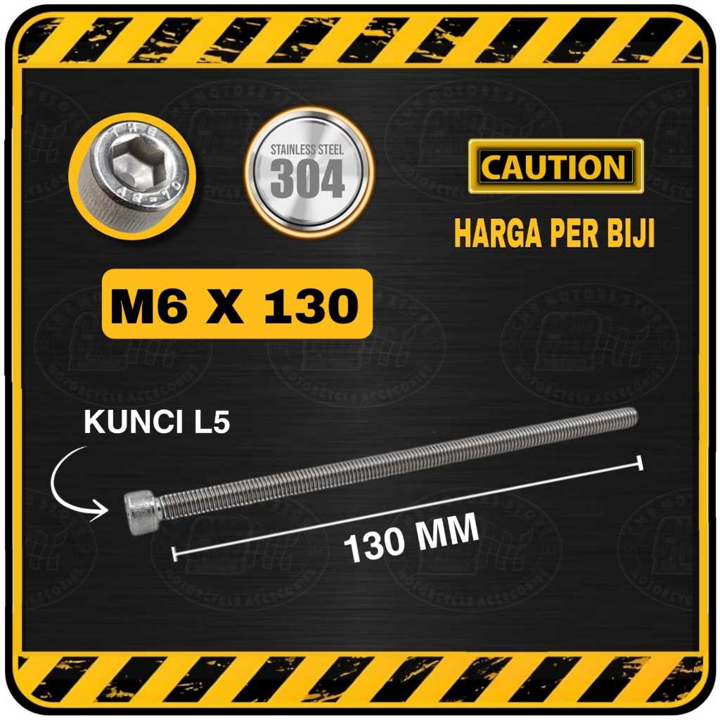 Baut L STAINLESS M6 x 130 || M6x130 ( Setara Baut Kunci 10 | Panjang 130 mm / 13 cm )