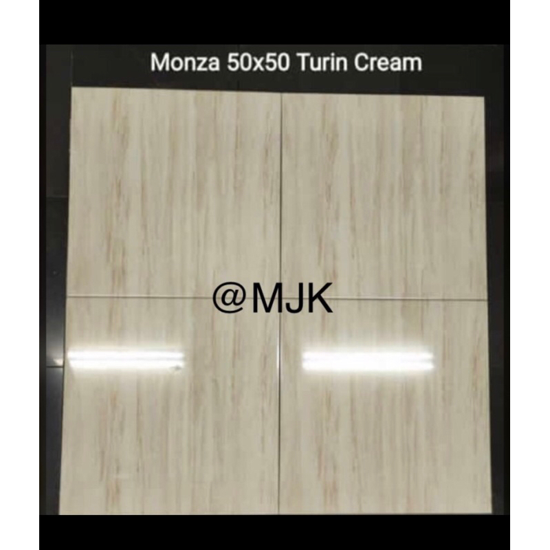 Keramik 50x50 glossy kilap serat kayu Turin Cream by monza