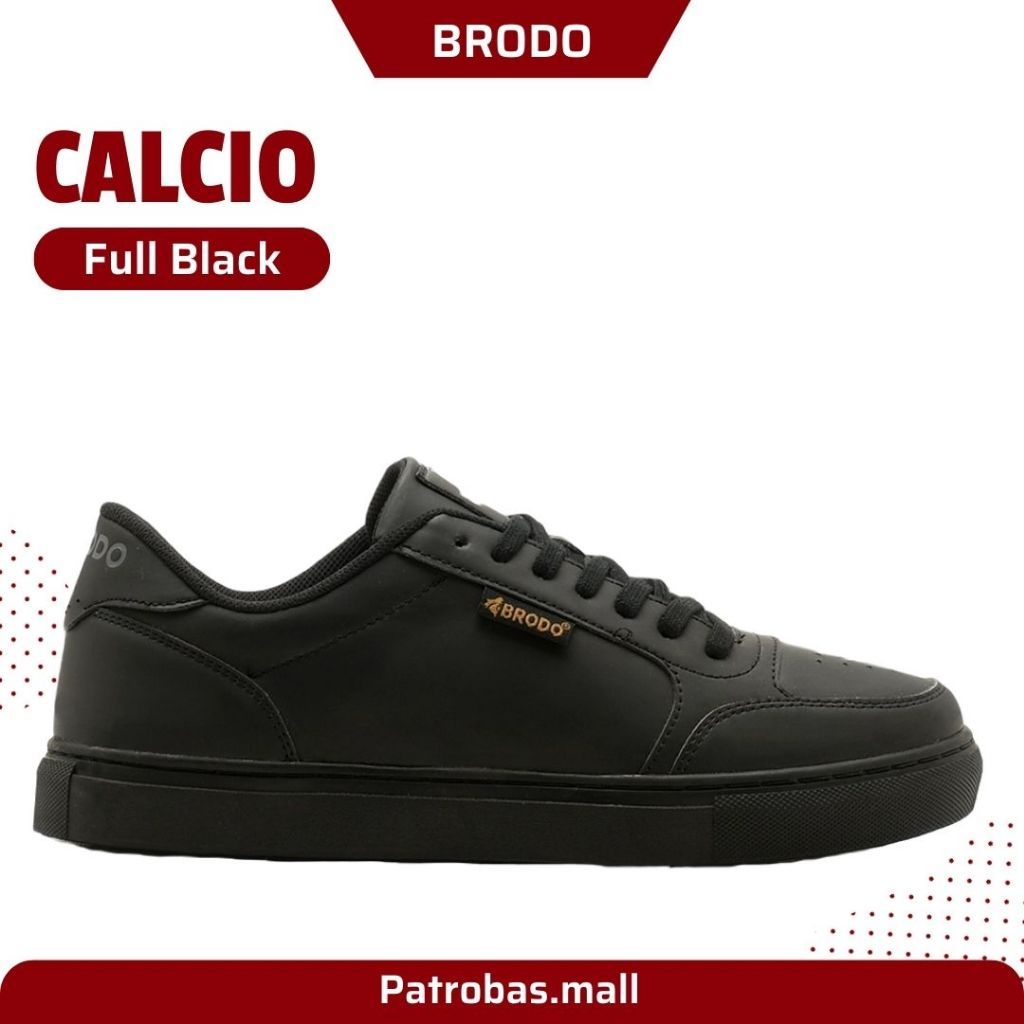 BRODO Calcio All Black Original Sepatu Sneakers Casual Kulit Hitam Polos Pria Wanita
