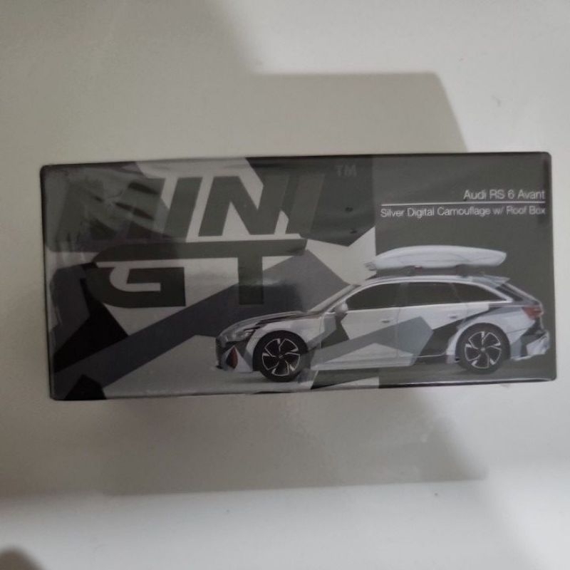 MiniGT Audi RS 6 Avant Silver Digital Camouflage W/Roof Box No 256