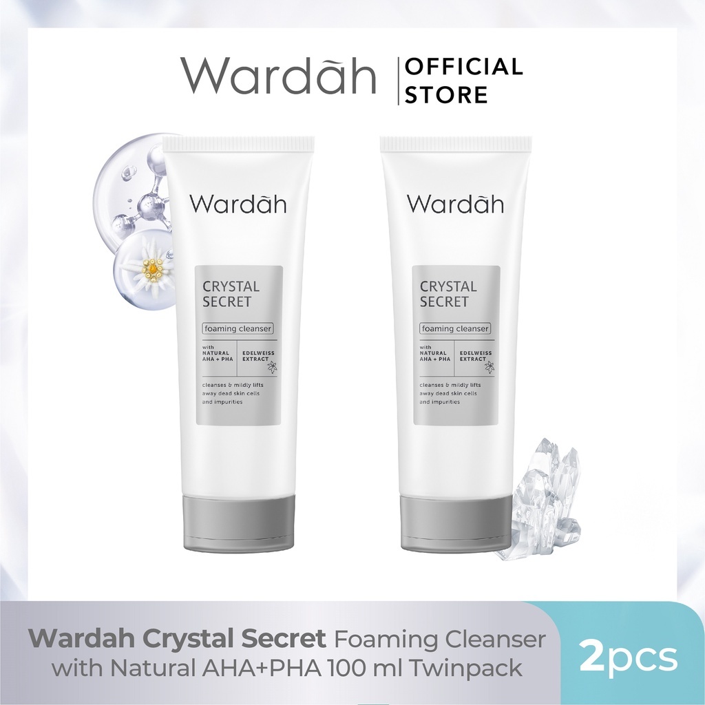 Wardah Crystal Secret Foaming Cleanser with Natural AHA+PHA 100 ml Twinpack - Facial Wash dengan Ext