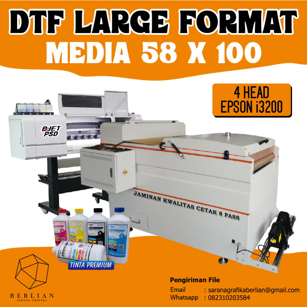 

Jasa Cetak Print DTF Sablon Custom Permeter Lebar 60cm, 30cm, A4, & A3, High Quality 8 Pass 4 HEAD Murah Per Meter Meteran Sablon Siap Press Setrika