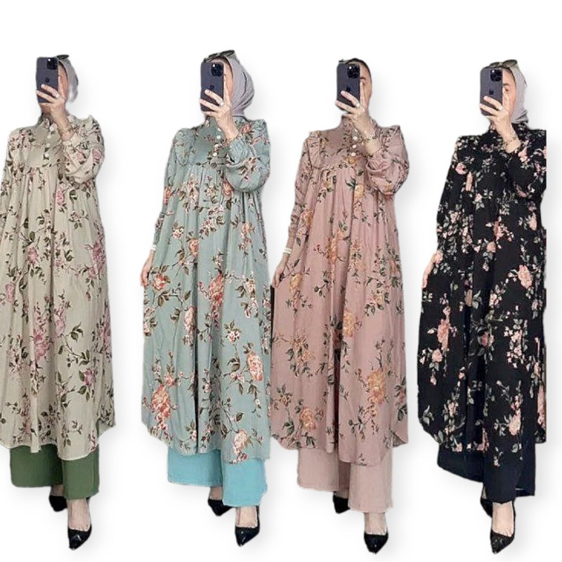 ONESET LONG TUNIK RAYON DIAMOND ALEAMECCA SETELAN TUNIK TERLARIS MIX CRINKLE SETELAN