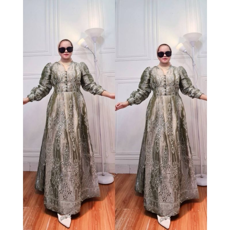 Dress Anggun simer bordir, dress anggun simer bordir cantik, dress anggun kekiniaan, drees anggun ke