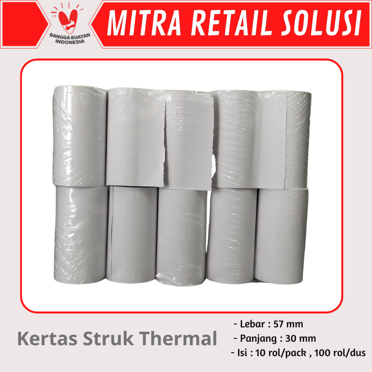 

Kertas Thermal Struk / Kertas Thermal Kasir 57 x 30 - 1 PACK ( Isi 10 Roll)