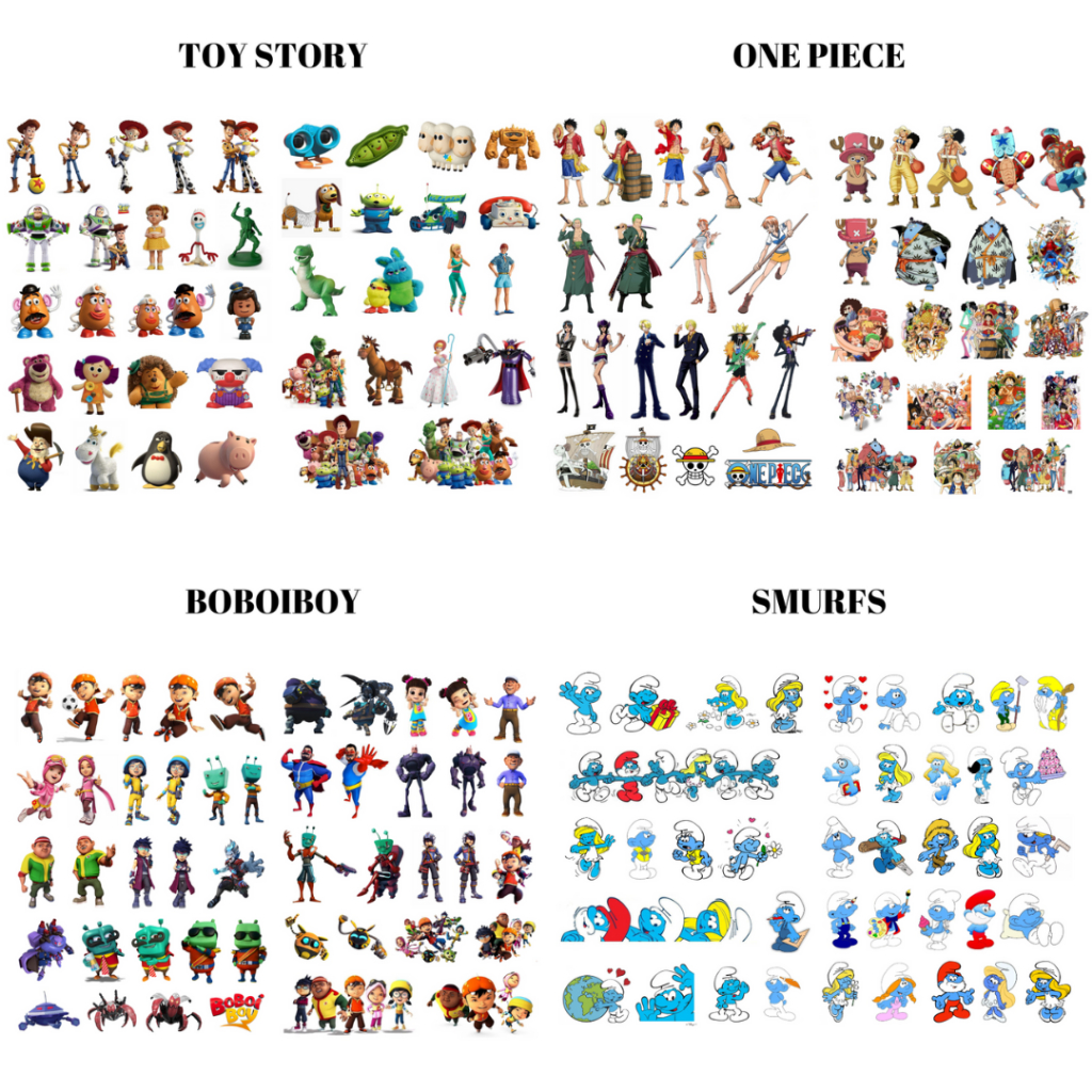 

40 - 50 pcs stiker kartun Garfield | Smurfs | Powepuff | Boboiboy | One Piece | Toy Story